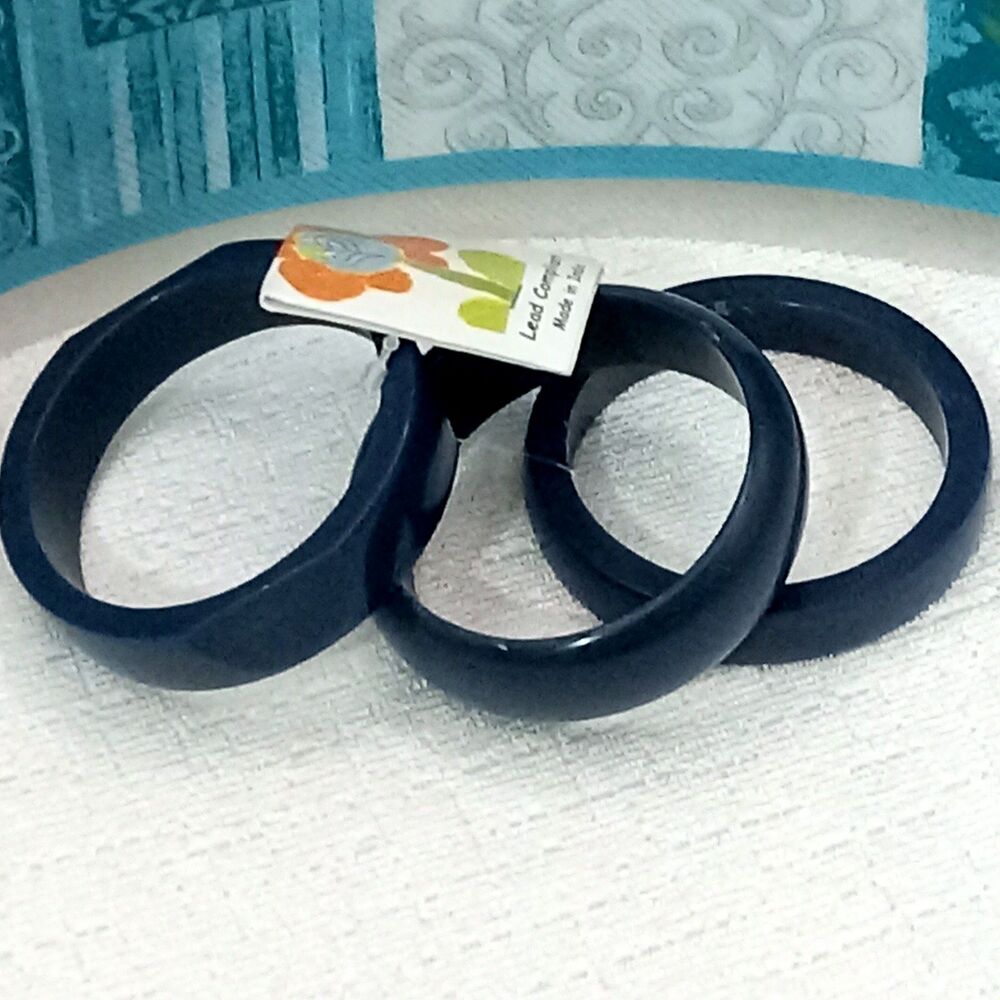 Antika Trio Black Plastic Bangle Bracelets Everyday Wear
